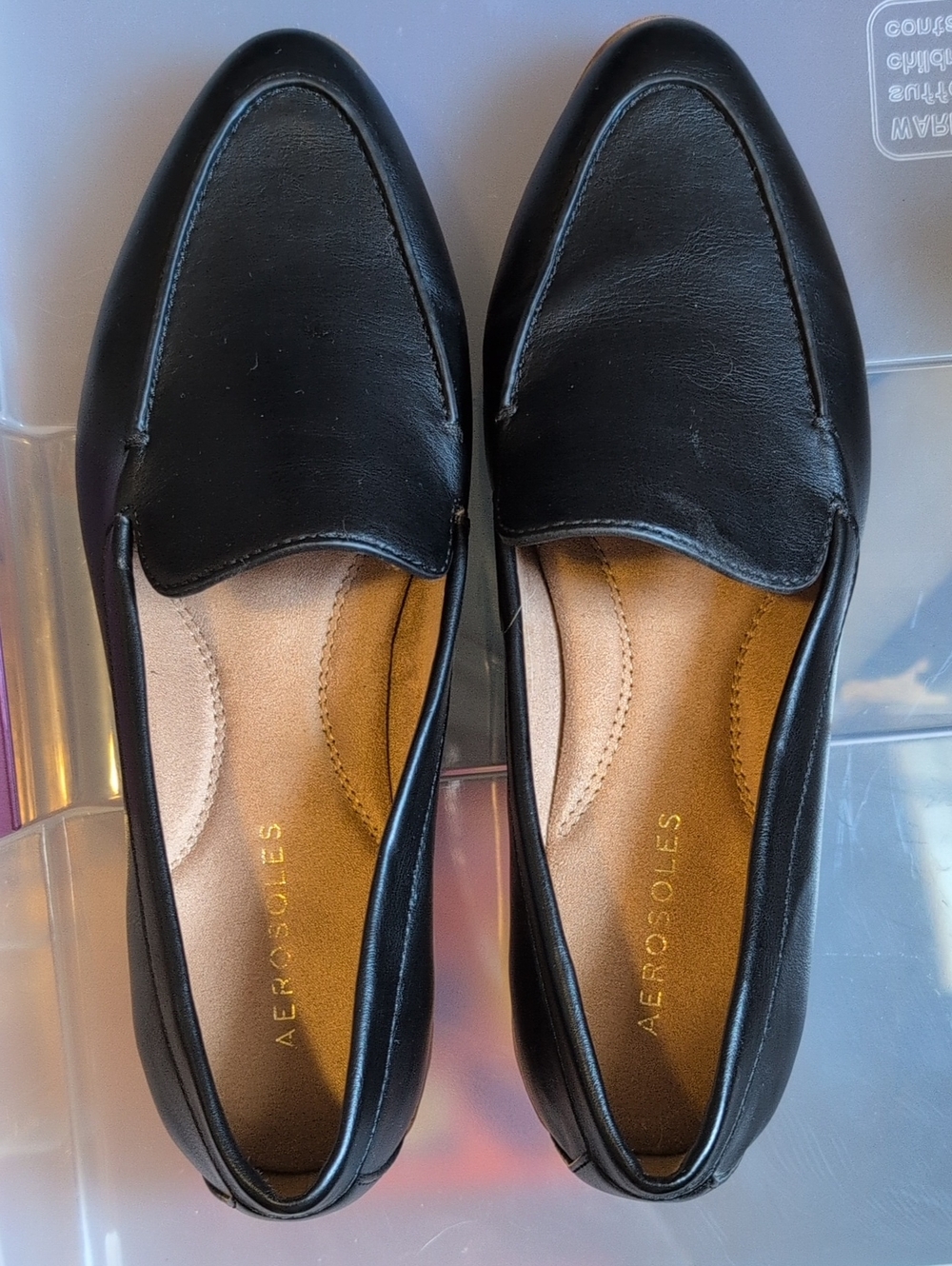 AEROSOLES Black Leather Slip-On Loafers